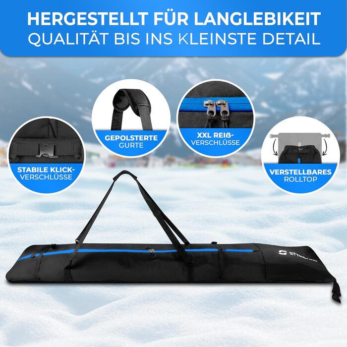 Чохол для лиж STYNGARD Kitzbühel (2 пари, до 200 см) - чорно-синій, водонепроникний