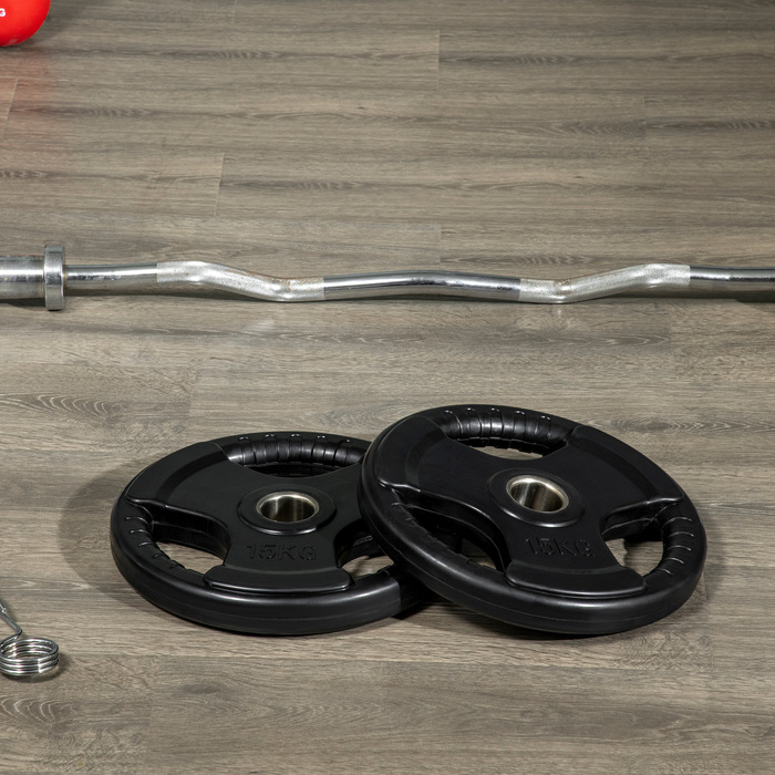 Набір гантелевих дисків SportNow, 2 шт., 15 кг кожен, з трьома ручками, захисне гумове покриття, метал.