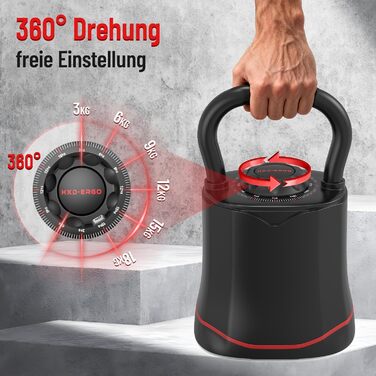 HXD-ERGO Регульована гантель-гиря 6-в-1 (3–18 кг) з швидкою зміною ваги, широким руків'ям, компактна для дому та залу, чорна