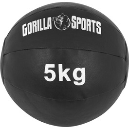 Медичний м'яч GORILLA SPORTS® - 1-10 кг, з шкіри, чорний. Тренувальний, фітнес, вантажний м'яч, Slam Ball. Окремо/Набір. Діаметр 29 см