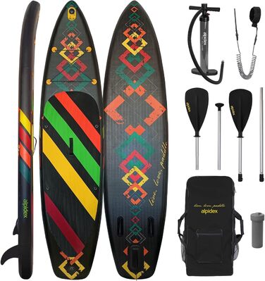 Надувна SUP-дошка ALPIDEX 320x76x15 см, до 200 кг, комплект: весло, плавники, насос, ремінець, рюкзак, ремкомплект, легка та міцна