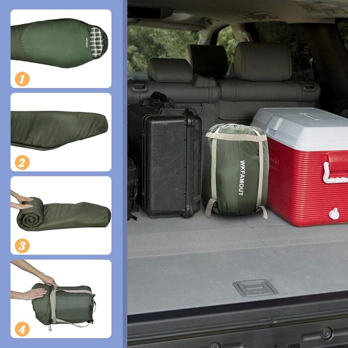 Сплячий мішок WKFAMOUT Mumienschlafsack для кемпінгу та подорожей, -12°C - 0°C, фліс, 3-4 сезони, дорослий/дитячий, 500GSM