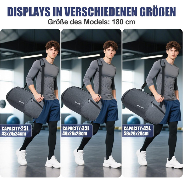 Спортивна сумка-дуфел для чоловіків та жінок з відділенням для взуття та мокрих речей, водонепроникна ручна поклажа (35L, сірий)