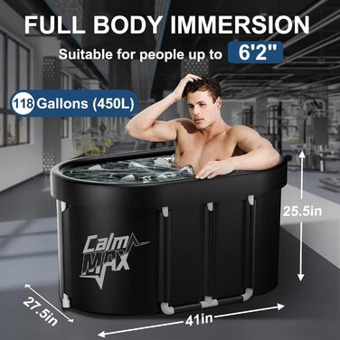Овальна льодяна ванна CalmMax XL 105 см з кришкою – складана ізольована ванна для холодної терапії, для спортсменів і домашнього використання, чорна