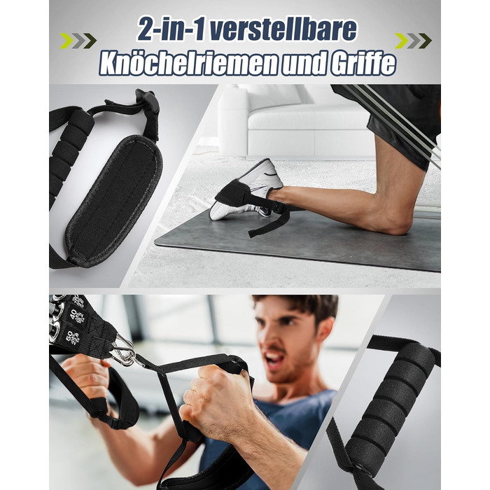 Набір еластичних стрічок для фітнесу AlongsSong (6 шт.) з пілатес-палицею, ручками та фіксаторами для дверей. Опір 20-180/240 lbs. Ідеально для силових тренувань вдома.