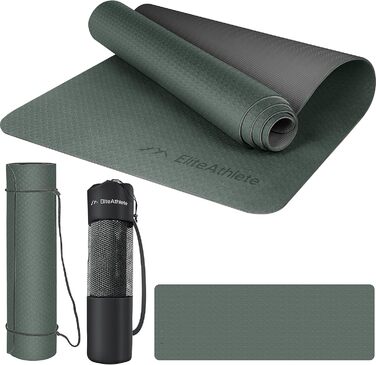 Килимок для йоги EliteAthlete 183×61×0,6 см, нековзкий, з ременем і сумкою, для фітнесу, пілатесу, тренувань, Deep Forest