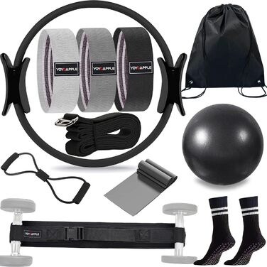 Набір для пілатесу вдома, 11-елементний набір для пілатесу, аксесуари для пілатесу, для жінок, фітнес-кімнат, чорний