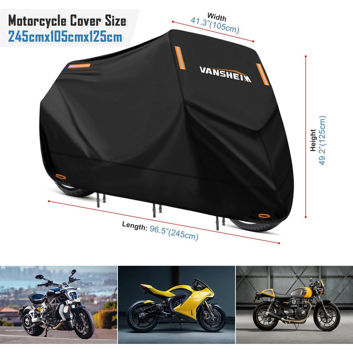 Захисний чохол для мотоцикла VANSHEIM, 245x105x125 см, водонепроникний, 420D Oxford, для зими