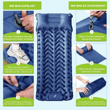 Каремат туристичний самонадувний Cunbayi з інтегрованими подушками та насосом. Підходить для кемпінгу, походів, пляжу та подорожей. Синій колір.
