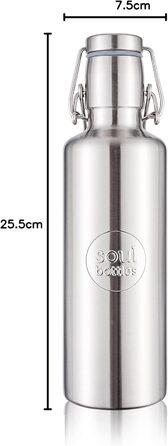 Пляшка для води Soulbottles Steel Light 0,75 л срібляста, з нержавіючої сталі, екологічна, без пластику, герметична
