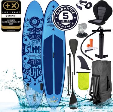 Надувна SUP-дошка BRAST Summer 320x81x15 см, комплект для сап-серфінгу з веслом 2-в-1, каяк-сидінням, кріпленням для екшн-камери, ременем на ногу, рюкзаком, 5 років гарантії