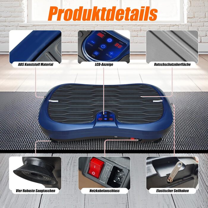 Вібраційна платформа для фітнесу: тренування вдома, 99 рівнів інтенсивності, 5 програм, Bluetooth, масаж, розвиток м'язів