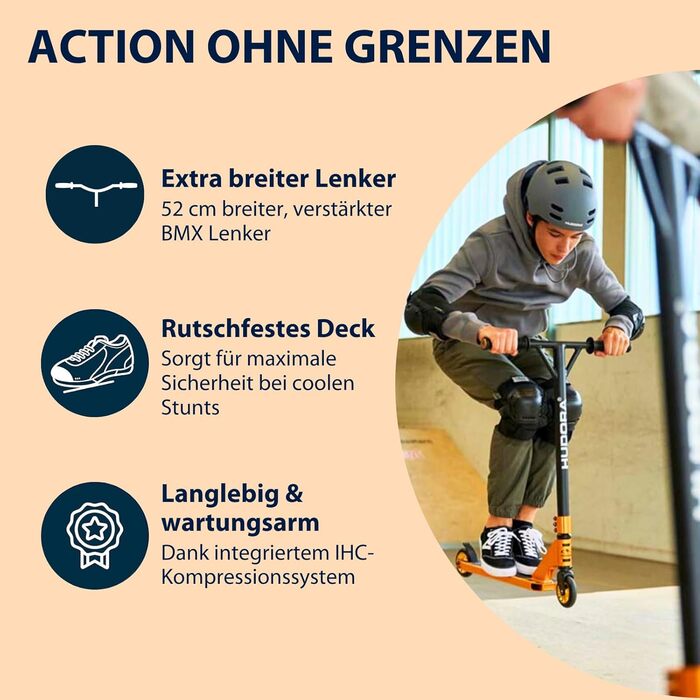 Скутер HUSORA XR-25.1 для трюків та міста: 360° кермо, ABEC 9 підшипники, золотий