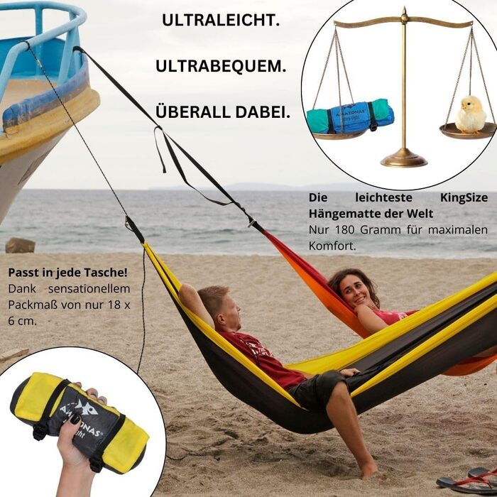 Гамак Amazonas Ultra-Light Adventure Coyote - надлегкий Kingsize 275x140 см, до 150 кг, колір: зелений (Yellowstone)