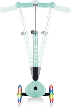 Самокат трьохколісний GLOBBER Junior Fantasy Lights складний, колеса 120/80 мм, ABEC 5, LED-підсвітка, м'ятний колір