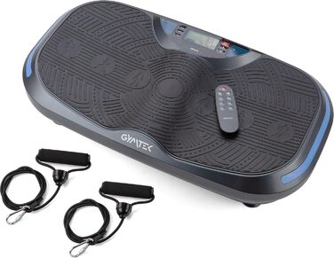 Вібраційна платформа Gymtek до 150 кг, 2×500 Вт, 12 рівнів, Bluetooth, пульт, LCD, динаміки, 2 еспандери