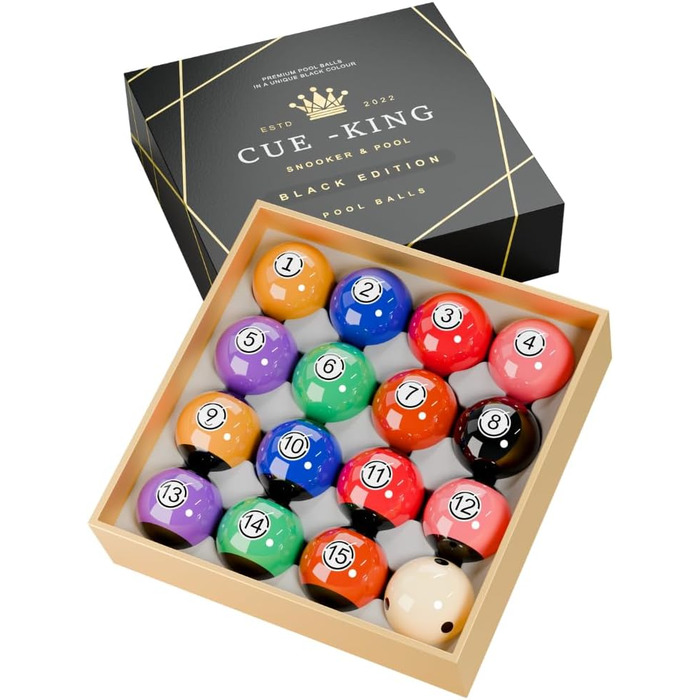 Преміум-набір для більярду: чорні кульки для більярду, клас AA+, 5,1 см, стандартний розмір UK, набір з кульками для більярду з позначками, для більярдного столу