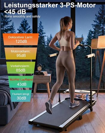 Складана бігова доріжка MJWW Raceable Walking Pad з нахилом 6-9%, 2.5/3.0 HP, керування через додаток, AI-тренування, LED-дисплей, для дому та офісу (чорний глянець, 95 см)