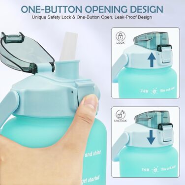 Спортивна пляшка для води MOMSIV 2L з трубочкою та відсіком для фруктів, з мітками часу, чорна, витіювання зелено-фіолетове