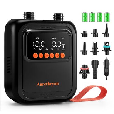 Електричний насос для SUP дошки з акумулятором та ліхтарем, 20 PSI, 12V/USB-C, 7 насадок, для SUP, човнів, матраців, басейнів