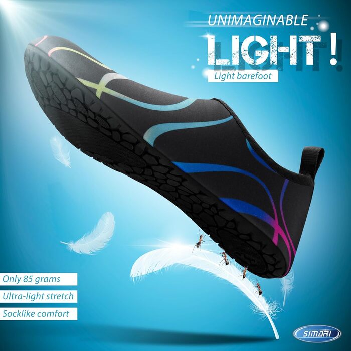 SIMARI Водні черевики для жінок та чоловіків, швидковисихаючі, шкарпетки для плавання, пляжні черевики, спортивні аквашузи SWS001, чорний, 46/47 EU