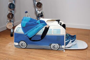 Сумка BRISA VW Retro-Sport у формі автобуса Volkswagen T1 Bulli, синьо-бежева, мала (50x25x26 см), через плече, для фітнесу
