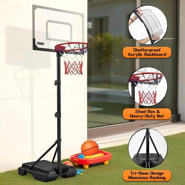 Регульований баскетбольний кошик на стійці для дітей та підлітків, Outdoor/Indoor, Комплект з м'ячем та насосом