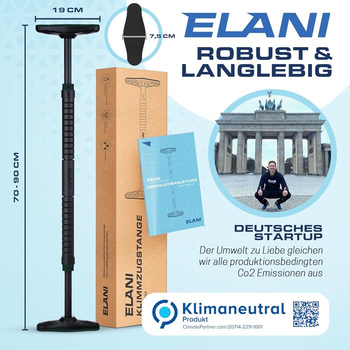 ELANI Турнік для дверей 70-90 см, без свердління, з фіксацією, до 300 кг, чорний, екологічний
