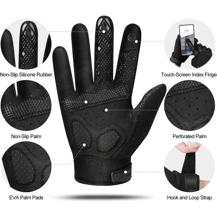 Велосипедні рукавички Inbike MTB для катання по бездоріжжю та шосе, літні, дихаючі, з захистом пальців TPR та EVA, чорні, розмір L