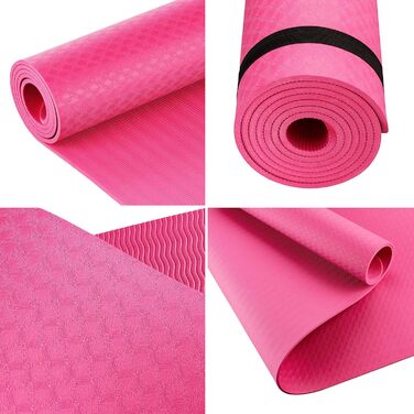 BODYMATE Преміум килимок для йоги та фітнесу TPE 183x61 см, нековзкий, 6 мм, рожево-фіолетовий