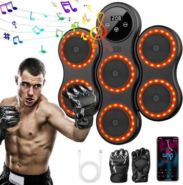 Музична боксівська машина з LED-підсвіткою, Bluetooth, 9 режимів швидкості, лічильник, для дорослих та дітей, чорний