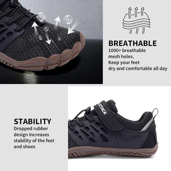 Чоловічі Barfußschuhe Grand Attack – мінімалістичні крос-тренери з широкою передньою частиною, Zero Drop, 45 EU Weit, Zt608 1black Gum