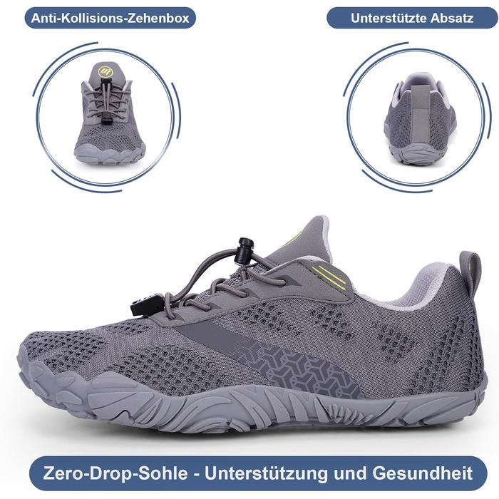 Взуття для бігу Barfuß (Barfußschuhe) жіноче/чоловіче, трейлраннінг, дихаючі, з нульовим перепадом, розмір 43 EU, темно-сіре