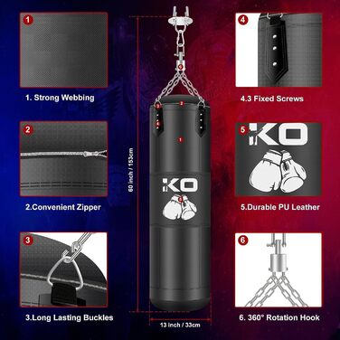 Набір боксерського мішка Boxsack Hängend Set, 120 см, преміум-якість, для боксу, кікбоксингу, MMA, грэпплінгу, карате та інших єдиноборств