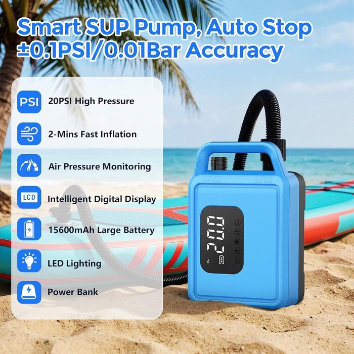 Електричний насос для SUP дошок, каяків та матраців 20 PSI з акумулятором 15600mAh