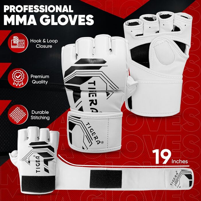 Рукавички для MMA TIGERA: бокс, кікбоксинг, муай-тай, спаринги (S/M, білі)