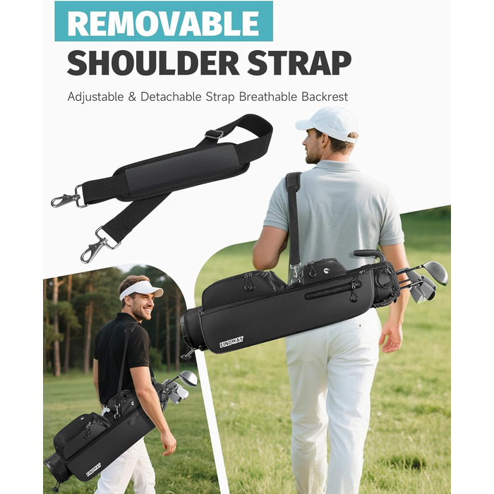 Сумка для гольфу Findway, легка та портативна, з підставкою, 3 відділення, регульований плечовий ремінь, 5 кишень та ручка, для чоловіків та жінок (чорна)