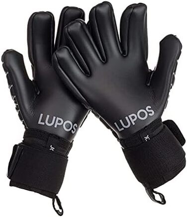 Воротарські рукавички LUPOS Hyper Black для дорослих і дітей, негативний крій, 4+4 мм долоня Giga Grip, дихаюча сітка, 4 мм латекс Dumbo з 8 мм піною