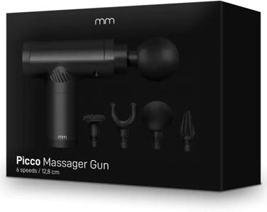 Масажний пістолет MikaMax Picco, компактний, 6 швидкостей, 1200мАг, 4 насадки, USB-C, для глибокого масажу м'язів
