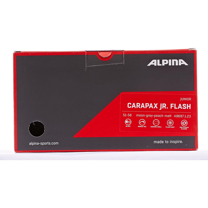 Дитячий велосипедний шолом ALPINA CARAPAX JR. FLASH з LED-підсвіткою, захистом від комах, moon-grey-peach матовий, 51-56 см, легкий і безпечний