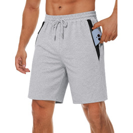 Чоловічі літні спортивні шорти Activewear з бавовни, легкі повсякденні шорти-джогери з кишенями на блискавці, сірі, розміри S-XXL
