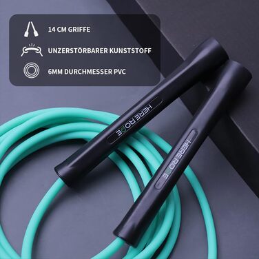 Стрибальний PVC шнур Hererope 6мм для фітнесу та боксу, швидкісний скакалка для чоловіків та жінок, 3.1 м, міцні ручки, комплект 2 шт.