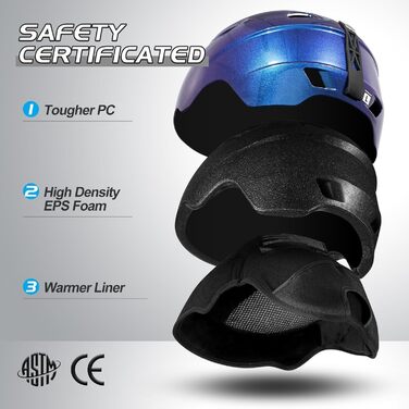 Шолом для лижного спорту та маска Odoland, комплект для жінок та чоловіків, захист UV 400, блакитний, розмір M (55-59 см)