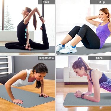 Йогамат (Yogamatte) 183x61x0.6 см, двостороння, антиковзка, водонепроникна, з сумкою та ременем. Для пілатесу, спорту, фітнесу, медитації (Блакитна троянда)