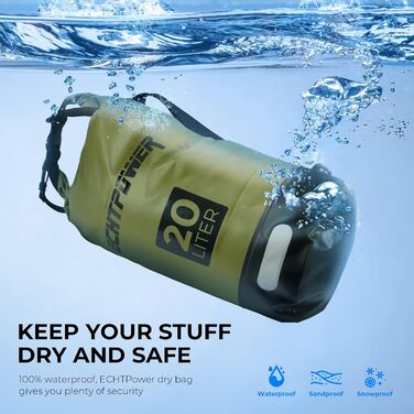 Водонепроникний мішок ECHTPower Dry Bag 20L: мішок для плавання, каякінгу, SUP (зелений)
