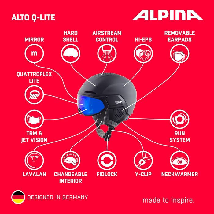 Лижний шолом Alpina Alto Q-Lite з посиленим захистом, контрастним візором, для дорослих, розмір 51-55 см, сірий-рожевий матовий