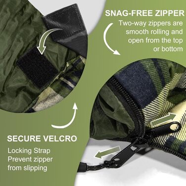 Спальний мішок для двох дорослих та дітей, XL Queen Size, для кемпінгу та походів, універсальний, легкий, водонепроникний, з компресійним мішком, чорний/зелений