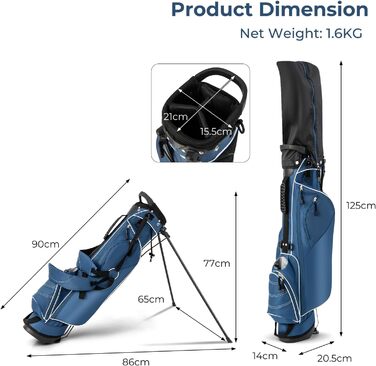 Сумка для гольфу LIFEZEAL Stand Bag: легка, з 4-ма перегородками, регульованим плечовим ременем, для чоловіків та жінок (Блакитна)