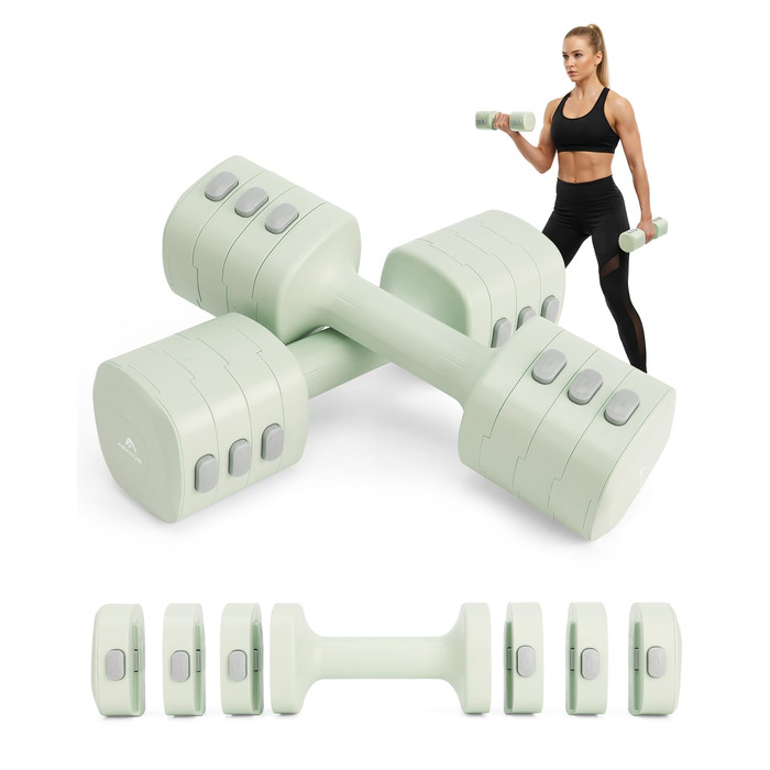 Набір гантелей Abahub 4-в-1: регульовані штанги для дому, фітнесу та силових тренувань. Підходить для жінок та початківців, вага 1-2.5 кг (зелені)