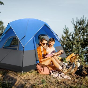 Намет HOMASIS Campingzelt для 2-3 осіб, водонепроникний, блакитно-чорний. З вікнами, тентом, кілочками та відтяжками для кемпінгу, трекінгу та хайкінгу.